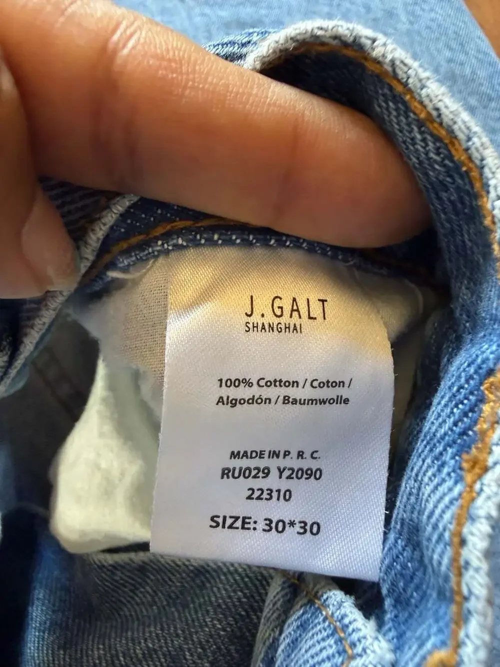J.Galt Shanghai Vintage Style Blue Denim Relaxed Fit Jeans Size 30x30